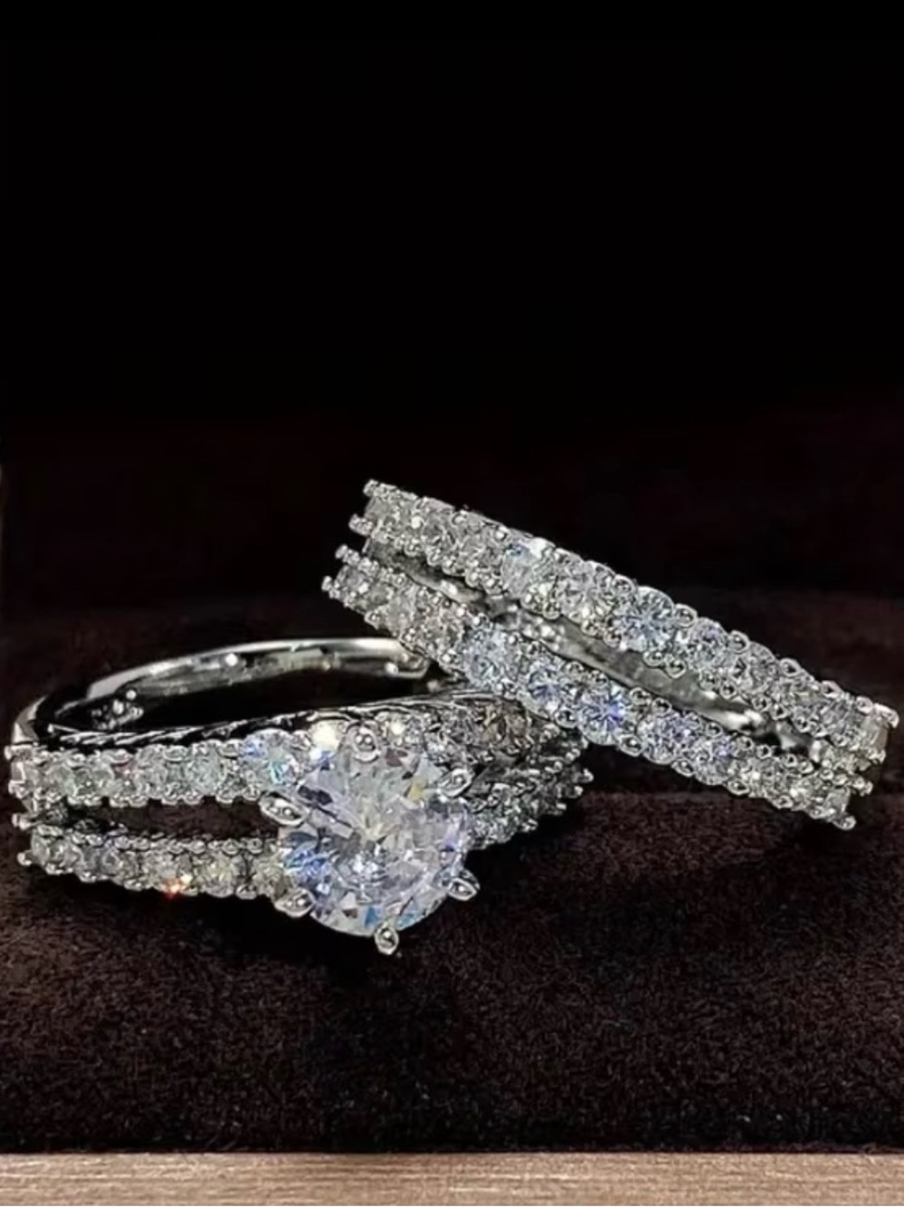 Classic White Cubic Zirconia 3-Piece Bridal Ring Set